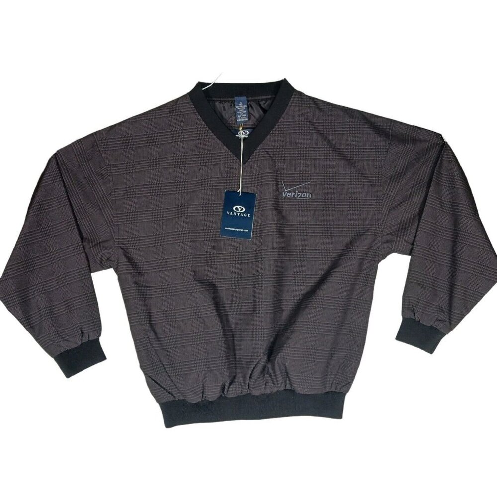 NWT VANTAGE Pullover Windshirt Verizon Golf Black Glen Plaid Check Mens Small